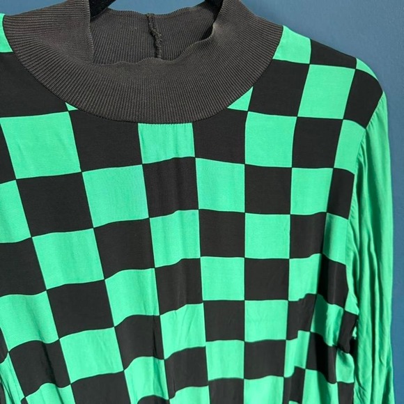 Vintage Arido Bodysuit Women's Size Medium Green Black Checker Print Mockneck - Picture 5 of 7